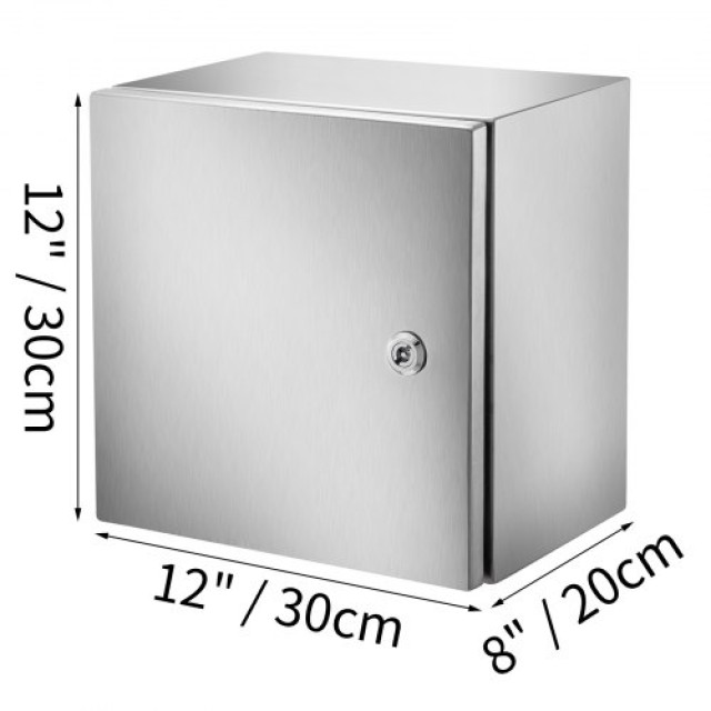 VEVOR  Ανοξείδωτο Κουτί NEMA 4X, 12x12x8, IP66 Αδιάβροχο & Ανθεκτικό στη Σκόνη, με Πλάκα Στήριξης DQX304BXG12128001V0