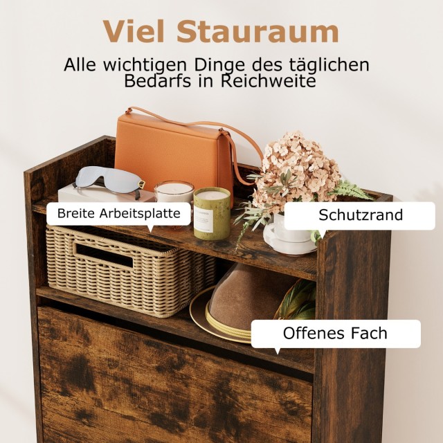 Costway Λευκή/Καφέ Λεπτή Ξύλινη Παπουτσοθήκη με 2 Πτυσσόμενα Τμήματ...