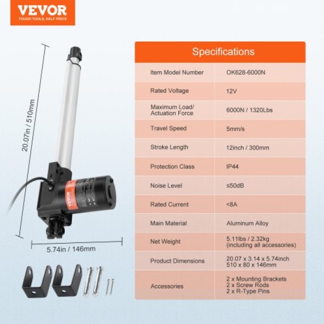 VEVOR  Γραμμικός Ενεργοποιητής 12V 12 Βαρέως Τύπου 6000N IP44 ZXXXZXQ12INCGZ2OQV9