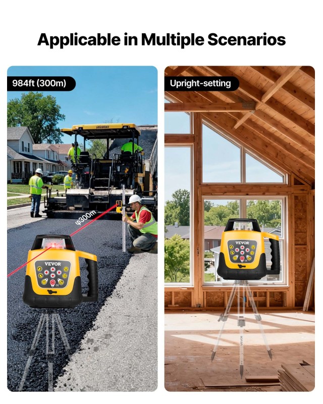 VEVOR Σετ Ροταριακού Λέιζερ με Κόκκινη Δέσμη 300μ, Ρυθμιζόμενη Κλίσ...