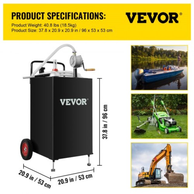 VEVOR Φορητό Δοχείο Καυσίμου 113 Λίτρων με Τροχούς και Αντλία Χειρός, Μαύρο  SYJYCBXGGJ2307OLTV0