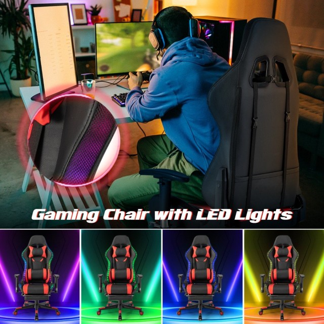 Costway  LED Φωτιζόμενη Καρέκλα Gaming με Ρυθμιζόμενα Χαρακτηριστικά και Άνετη Σχεδίαση CB10483RE