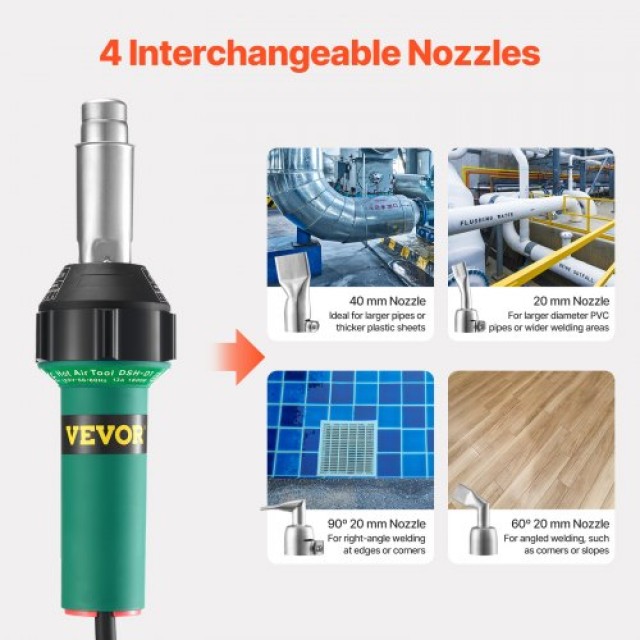 VEVOR  Πλαστικός Συγκολλητής Θερμού Αέρα 1600W με 9 Αξεσουάρ  PVCBR...