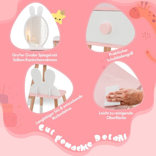 Costway  Σετ Μακιγιάζ σε Σχήμα Λαγού για Παιδιά με Ακρυλικό Καθρέφτ...