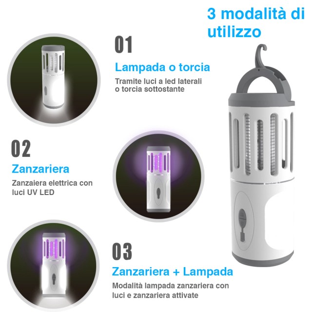 BAKAJI Ηλεκτρική Εντομοπαγίδα Λάμπα LED Κατασκήνωσης Αντικουνουπική Επαναφορτιζόμενη με USB 02012769