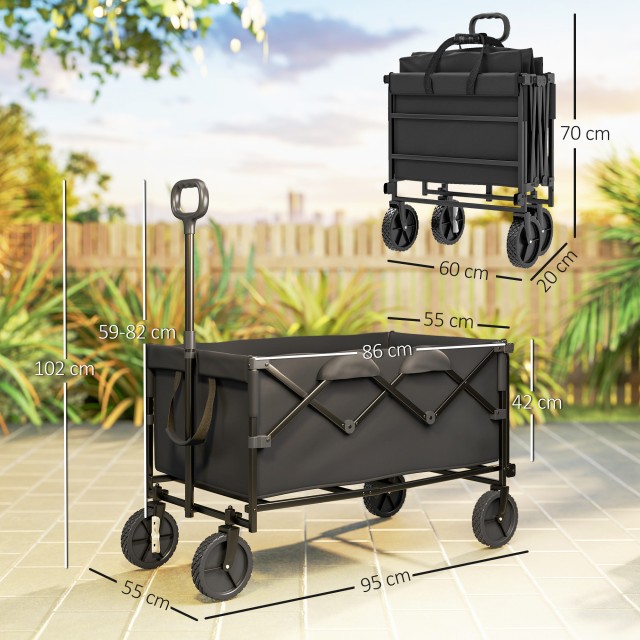 Outsunny Καρότσι Κήπου 160L Πτυσσόμενο με Ρυθμιζόμενη Λαβή, Χωρητικότητα 100 kg, 95x55x102 cm, Μαύρο 84H-314V00BK