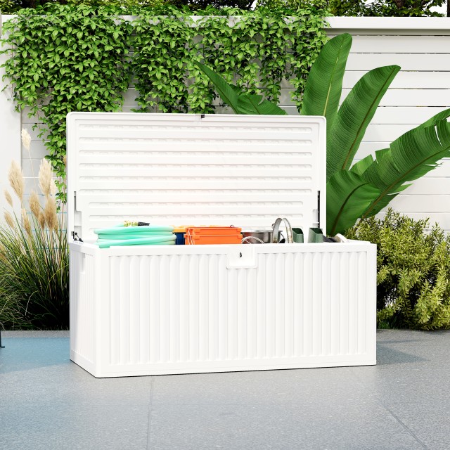 Outsunny Εξωτερικό μπαούλο 140L από αδιάβροχο και αυλακωτό PE, 140x68x68 cm, Λευκό 84G-786V00WT