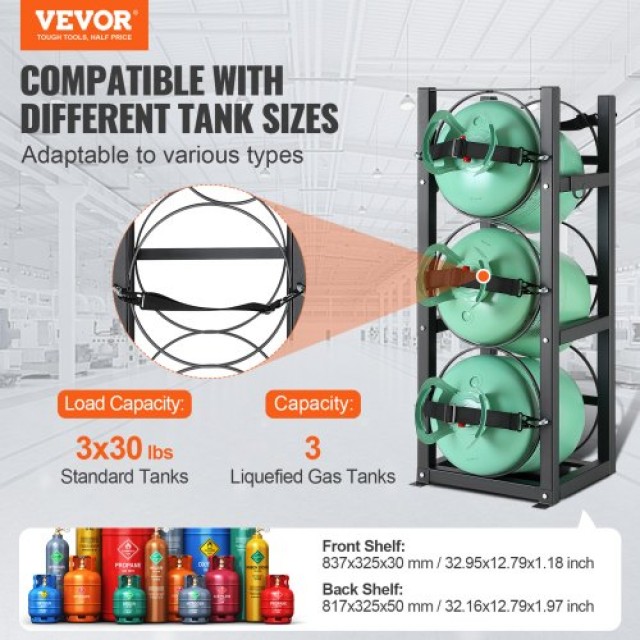 Ράφι Δεξαμενών Ψυκτικού VEVOR για 3 x 30lbs, 32.5x33x84cm, για Φρέον, Αέρια, Οξυγόνο, Άζωτο  QPCFJ305MM28PV5A6V0