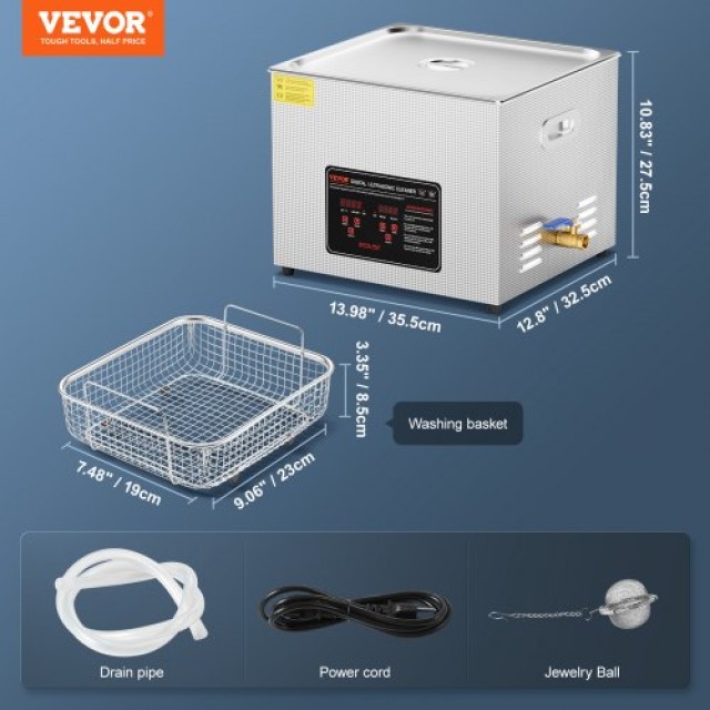 VEVOR  15L Υπερηχητικός Καθαριστής με Θερμαντήρα, Χρονοδιακόπτη & Καλάθι Ψηφιακή Συσκευή Σόνικ SXCSBQXJ15L03AC6WV2