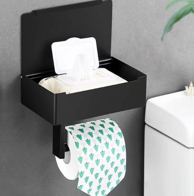 Κρεμάστρα χαρτιού υγείας με ράφι για μαντηλάκια, μαύρο loft WC 5907...