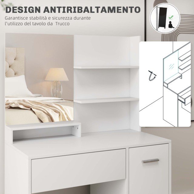 HOMCOM Τουαλέτα Μακιγιάζ με Καθρέφτη και Σκαμπό Συρτάρι Ντουλάπι κα...