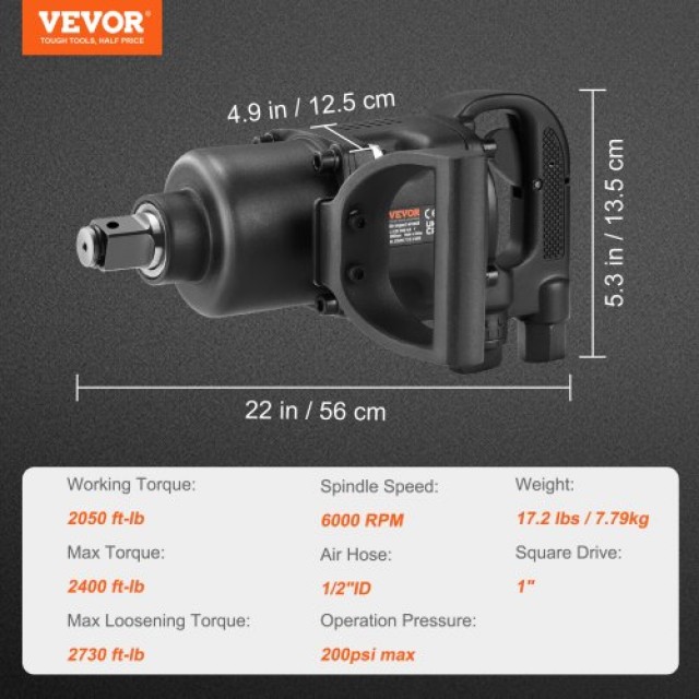 VEVOR Αερόκλειδο 1, 2730 ft-lbs, Ελαφρύ με 2 Λαβές για Βαριές Επισκευές  KQ2600N13840NVXUNV0