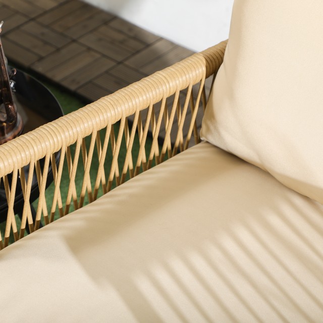 Σετ κήπου Rattan με 2 πολυθρόνες με μαξιλάρια και στρογγυλό γυάλινο τραπέζι, μπεζ 863-132V00BG
