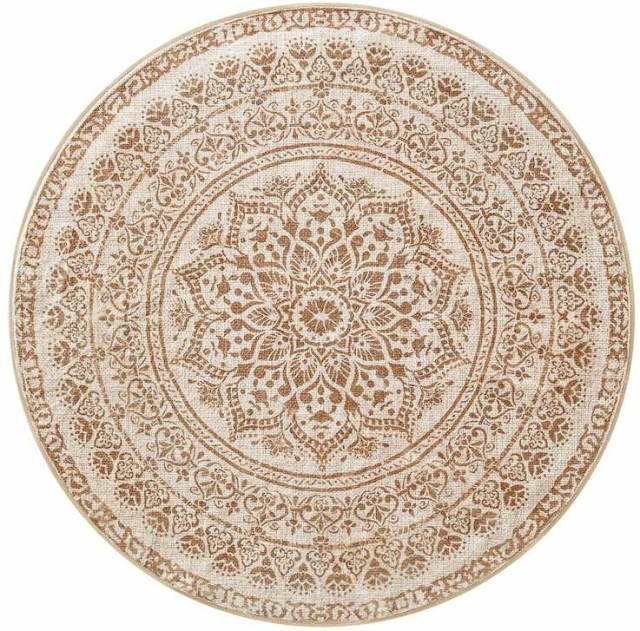 SONGMICS Στρογγυλό Χαλί Boho 120x120 εκ. Καπουτσίνο Μπεζ με Αντιολισθητική Βάση TAR051K01