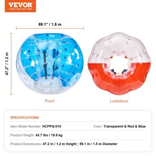 VEVOR Φουσκωτές Μπάλες Σύγκρουσης 2-Pack, 1.5M για Εφήβους & Ενήλικ...