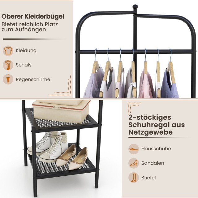 Costway Μεταλλική Γωνιακή Κρεμάστρα Ρούχων με Άγκιστρα - Μαύρη HU11...