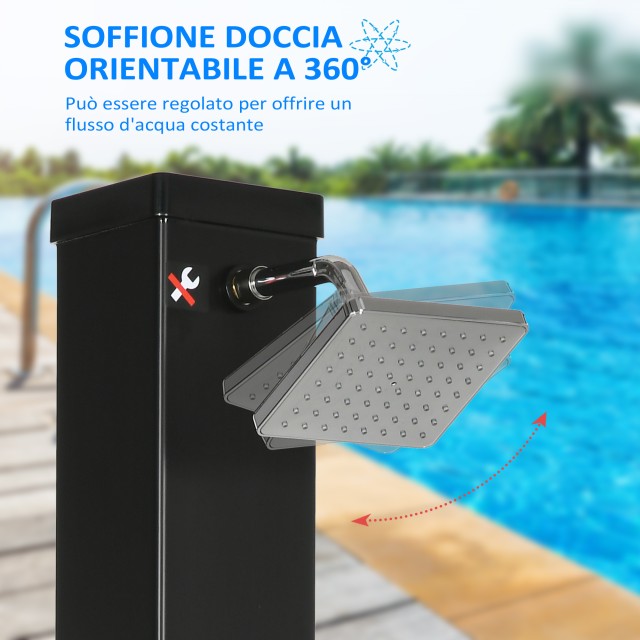 Outsunny Ηλιακό Ντους Κήπου 40L και Θερμοκρασία 60°C, Περιστρεφόμενο Ντους και Βρύση για Πόδια, Μαύρο A20-321V00BK