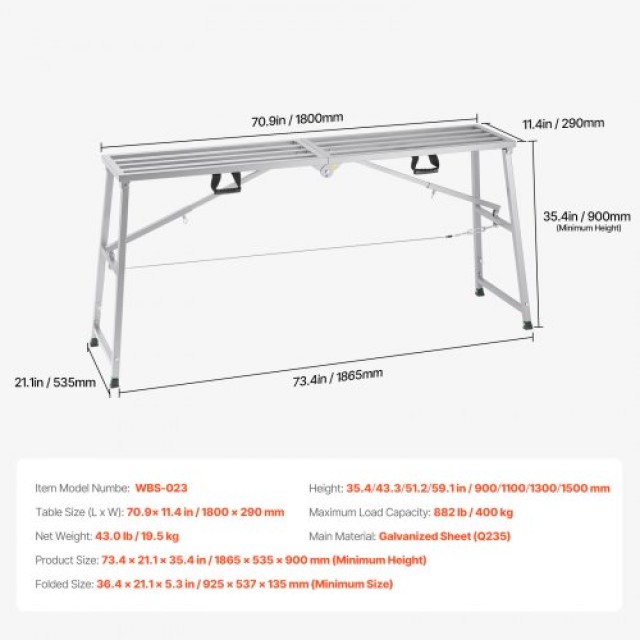 VEVOR  Ρυθμιζόμενη Φορητή Σκαλωσιά 880 lb  BXSZDJSJZJ90H7CSCV0