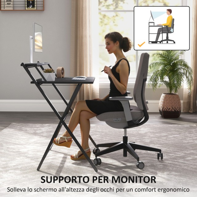 HOMCOM Πτυσσόμενο Γραφείο με Ράφι για Οθόνη, 81.5x62x86.5 εκ., Μαύρ...
