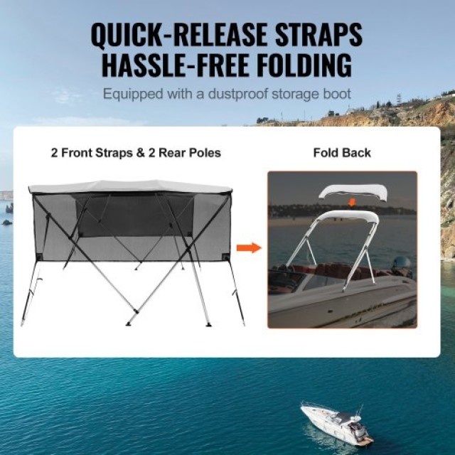 VEVOR 4 Bow Bimini Top Σκίαστρο Σκάφους, Αποσπώμενα Πλέγματα, 600D Πολυεστέρας με Σκελετό Αλουμινίου, Περιλαμβάνει Θήκη Αποθήκευσης, 2 Υποστηρικτικές Ράβδοι, 2 Ιμάντες, 8L x 54H x 91-96W, Ανοιχτό Γκρι  4GCYZYPDCL8LDA81UV0