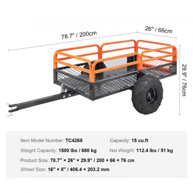 Βαρέως Τύπου Τρέιλερ ATV VEVOR, 680kg, 15 κυβικά πόδια  HYTCWGK15CU...