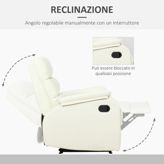Homcom Manual Ανακλινόμενη Πολυθρόνα Relax σε Δερματίνη, Κρέμα, 75x...