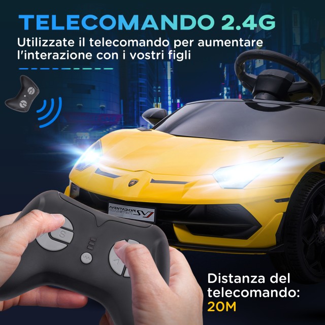 HOMCOM Ηλεκτρικό Αυτοκίνητο για Παιδιά 12V με Άδεια Lamborghini Τηλεχειριστήριο Κόρνα και Μουσική Κίτρινο 370-306V90YL