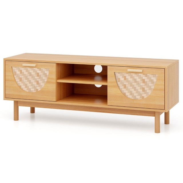 Costway  Κονσόλα Τηλεόρασης με Στυλ Mid-Century και Πλεκτές Μπαμπού Λεπτομέρειες HV10522NA