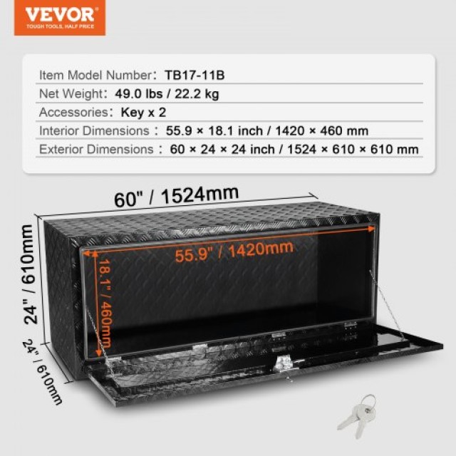 Κουτί Εργαλείων Αλουμινίου VEVOR 60x24x24 για Φορτηγά & Τροχόσπιτα ...