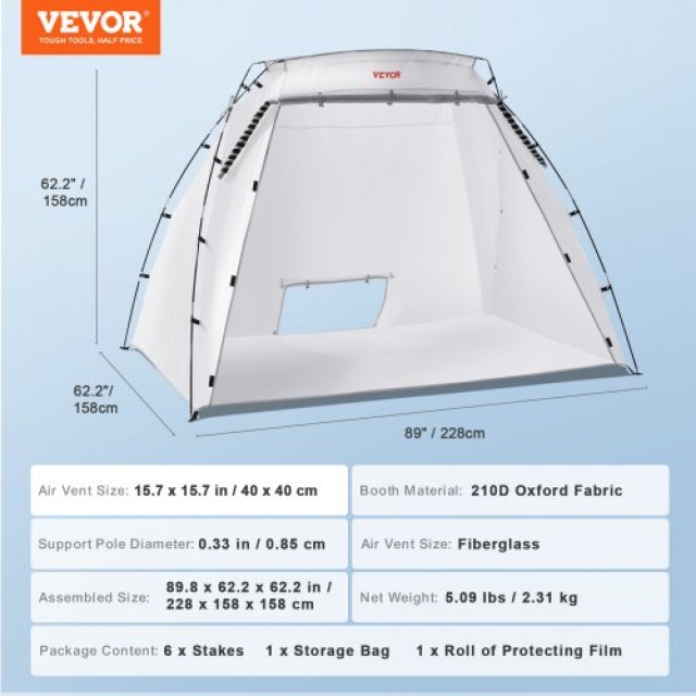 Φορητή Σκηνή Βαφής VEVOR 7.5x5.2x5.2ft με Δάπεδο & Δίχτυ  BXSPQ906262INUCO9V0