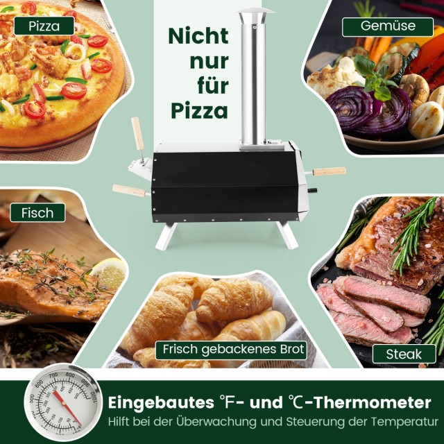 Costway Φορητός Φούρνος Πίτσας με Πέτρα Ψησίματος, Σπάτουλα & Θερμό...