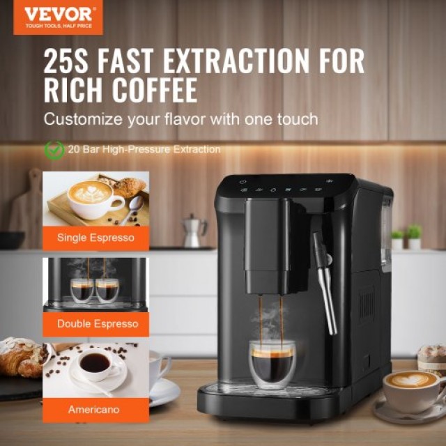 Αυτόματη Μηχανή Espresso VEVOR 20Bar με Ατμό & 15 Επίπεδα Άλεσης  Q...
