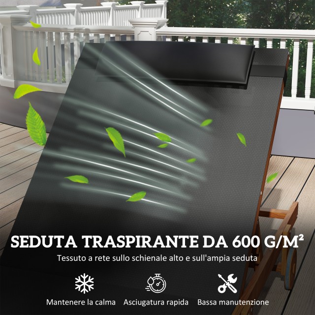 Outsunny Ξαπλώστρα με ρυθμιζόμενη πλάτη σε 4 θέσεις, ρόδες και προσκέφαλο, μαύρο 84G-604V00BK