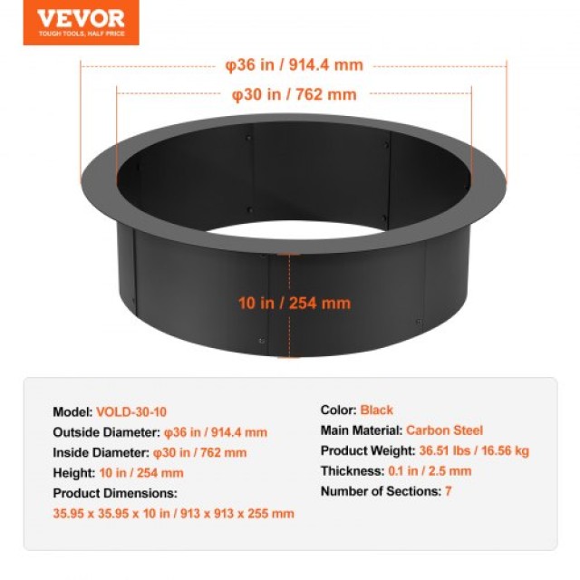 Δακτύλιος Πυράς VEVOR 36 από Ατσάλι για DIY Τζάκι Εξωτερικού Χώρου  YXHH25MM30INHNM6WV0