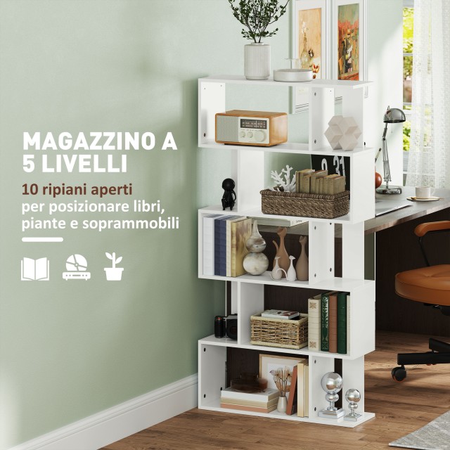 HOMCOM Λευκή Ασύμμετρη Βιβλιοθήκη 80x24x159 cm με 10 Ράφια 836-574V...