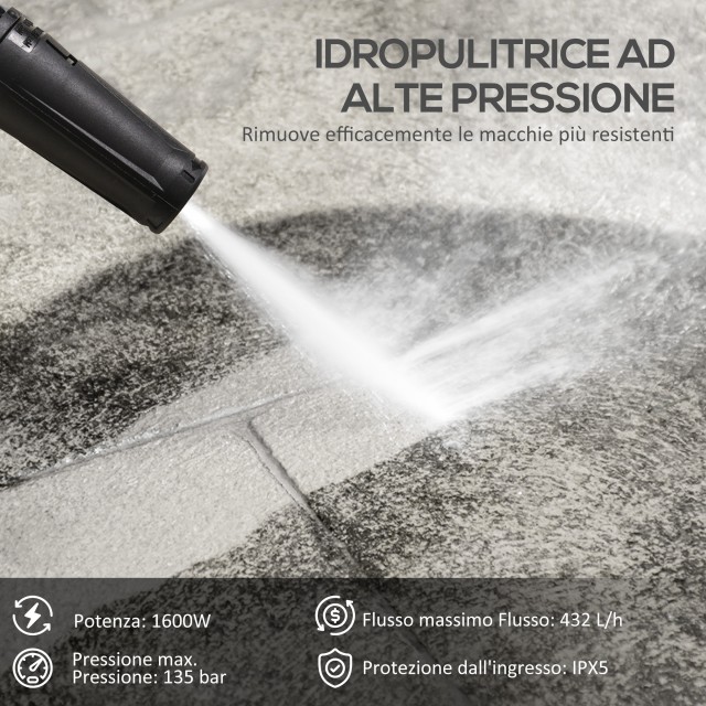Durhand Πλυστικό Μηχάνημα Υψηλής Πίεσης 1600W με Ρυθμιζόμενο Ακροφύσιο και Σετ Καθαρισμού, 35x28x65 εκ., Μπλε και Μαύρο 845-865V90BU