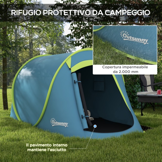 Outsunny Αδιάβροχη Pop Up σκηνή κάμπινγκ με αξεσουάρ και τσάντα μεταφοράς, 245x148x105 cm, μπλε A20-404V00NU