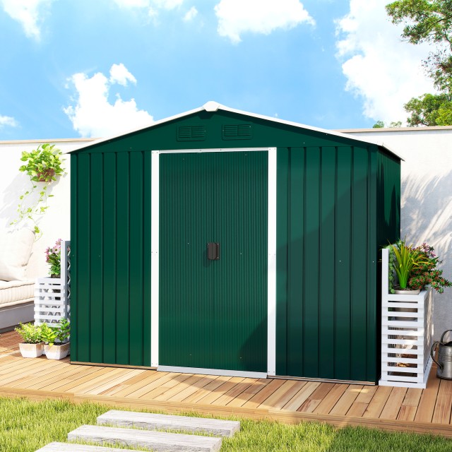 Outsunny Σπιτάκι Κήπου 3.6m² από Χάλυβα με 2 Συρόμενες Πόρτες και 4...