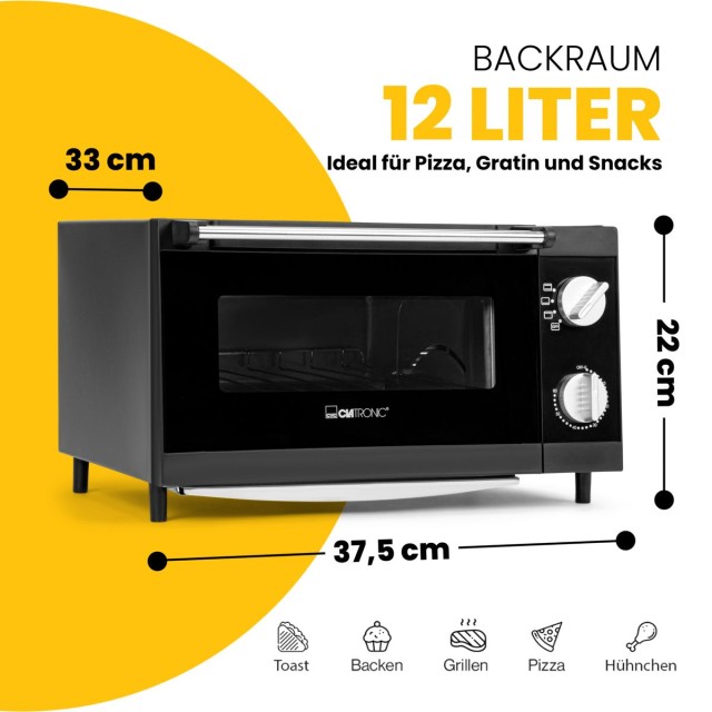 Ηλεκτρικό Φουρνάκι Πίτσας 12lt 1000W Μαύρο MPO3520 Clatronic