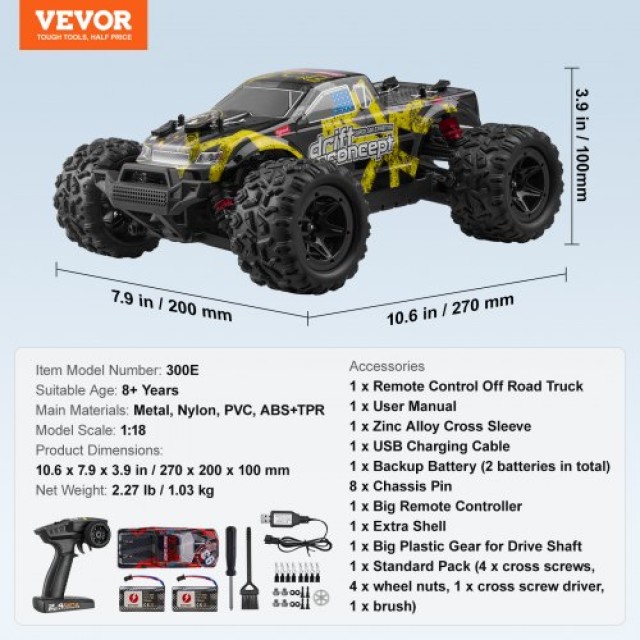 VEVOR  Αυτοκίνητο Τηλεκατεύθυνσης 1:18 4WD Εκτός Δρόμου  SQZQYKYYCWSD5U146V9