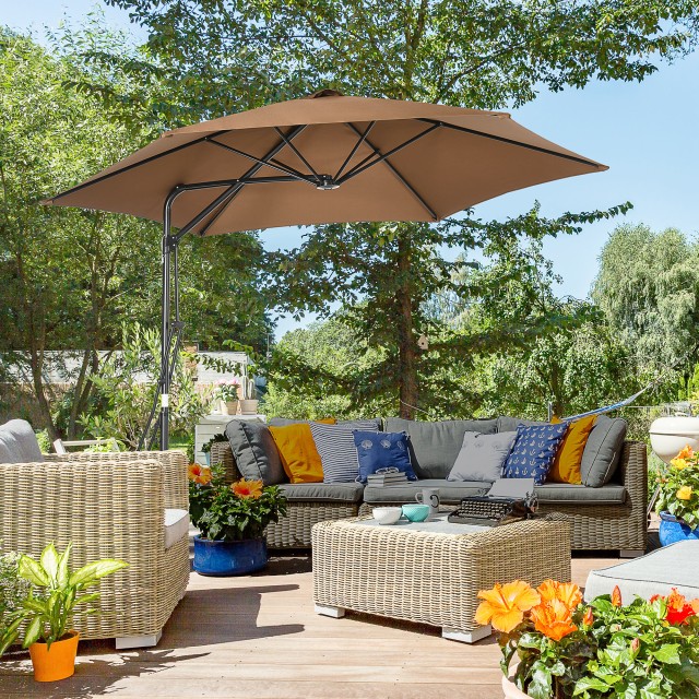 Outsunny Metal and Polyester Garden Parasol 6 Ribs with Cross Base, Ø295x245 cm, Καφέ 84D-237V00CF