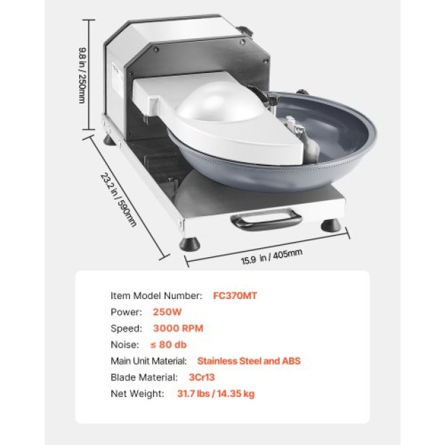 VEVOR  Επεξεργαστής Τροφίμων 3000RPM Ανοξείδωτο Ατσάλι  SNQSJ250WQX...
