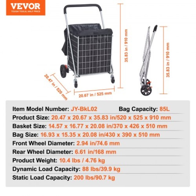 Πτυσσόμενο Καρότσι Αγορών VEVOR, 200 lbs, Ασημί  LKSGWCDCZLDW486SBV0