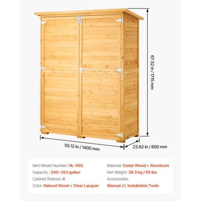 VEVOR Αδιάβροχη Ξύλινη Αποθήκη Κήπου 140x171 εκ. PDHWCWJPD300MWL0QV0