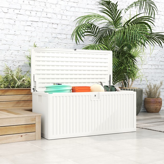 Outsunny Εξωτερικό μπαούλο 140L από αδιάβροχο και αυλακωτό PE, 140x68x68 cm, Λευκό 84G-786V00WT