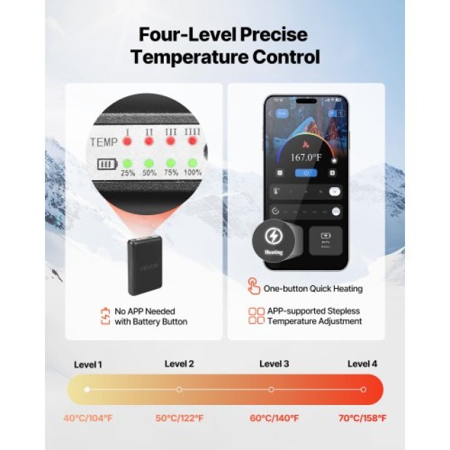 VEVOR Επαναφορτιζόμενες Θερμαινόμενες Κάλτσες με APP, XL Μέγεθος JR...