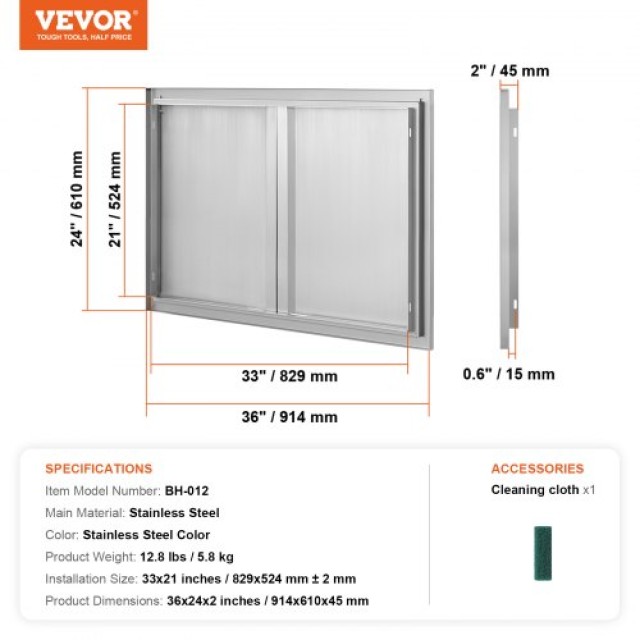 Πόρτα BBQ VEVOR 914x610 mm, Ανοξείδωτη Διπλή Πόρτα Κουζίνας Εξωτερικού Χώρου  SMABSCJMYS366SI1RV0