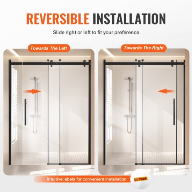 VEVOR  Πόρτα Ντουζιέρας Χωρίς Πλαίσιο 58-59 x 75 Μαύρο Ματ Γυαλί 5/16  WBKSYMTLYSM81UGS3V0