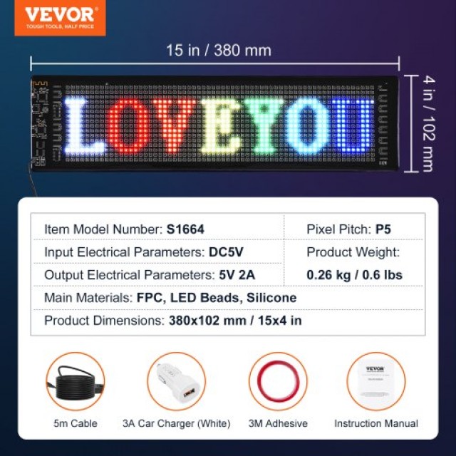 Προγραμματιζόμενη LED Πινακίδα 38x10cm P5 Πολύχρωμη  RXGDBZP15X4IIW68FV9