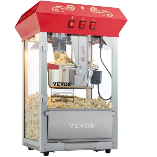 VEVOR  Μηχανή Ποπ Κορν Πάγκου 850W 8 Oz 48 Κούπες Κόκκινη TSBMHJ8OZ...